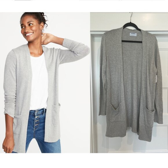 NWT Old Navy Women Size Large Heather Gray Open Front Long Line Cardigan Sweater - Picture 1 of 7